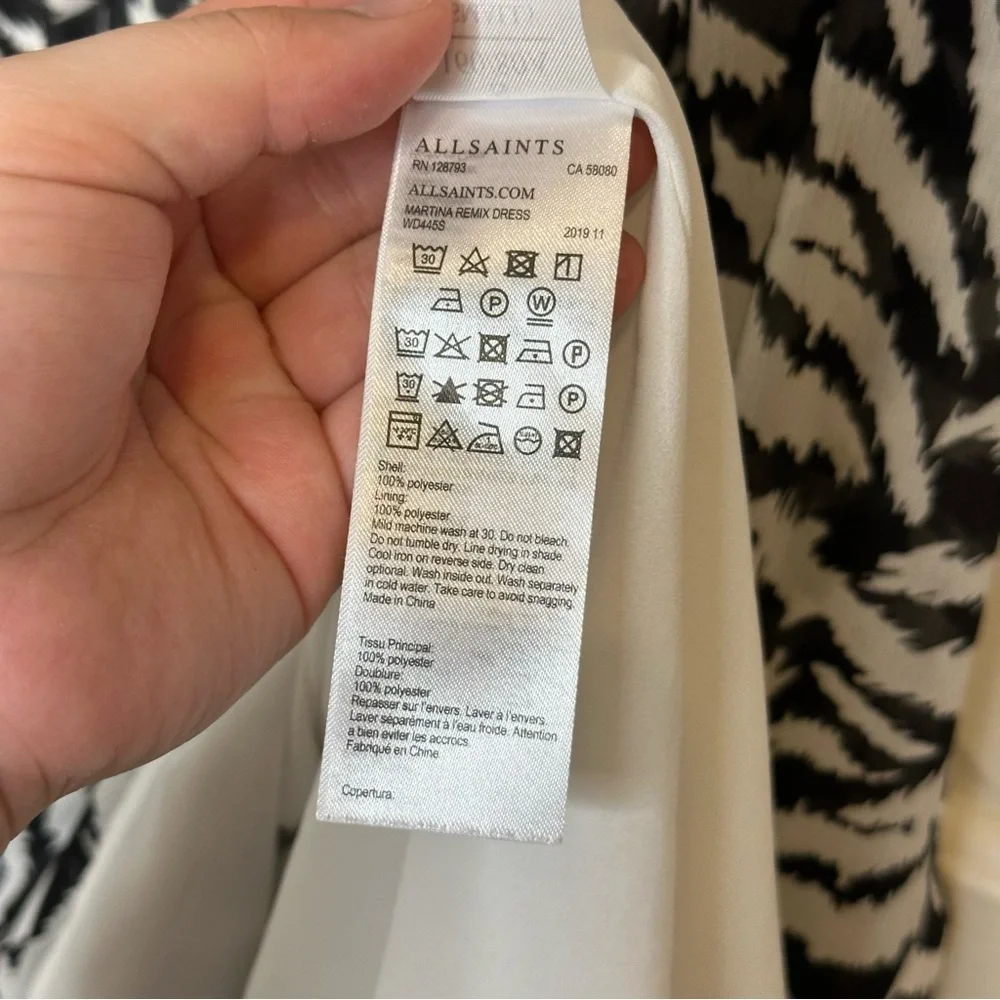 AllSaints Black White Zebra Print Mixed Media Martina Remix Dress Sz S Chic Glam - Picture 9 of 9
